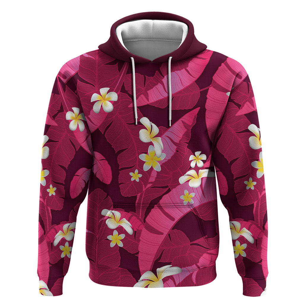 Pink Banana Leaf Hawaii Zip Hoodie Lau Maia Plumeria Tropical Summer Vibes LT14 Pullover Hoodie Pink - Polynesian Pride
