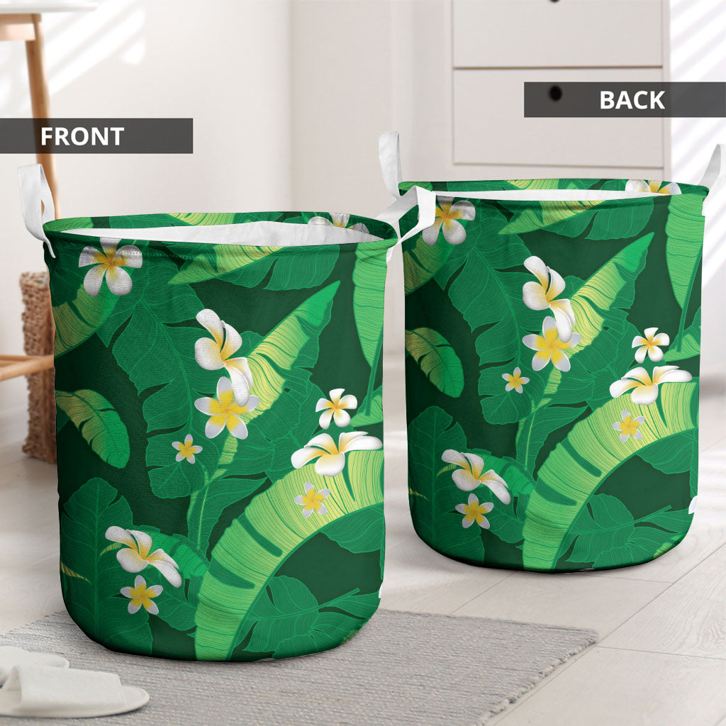 Green Banana Leaf Hawaii Laundry Basket Lau Maia Plumeria Tropical Summer Vibes LT14 - Polynesian Pride
