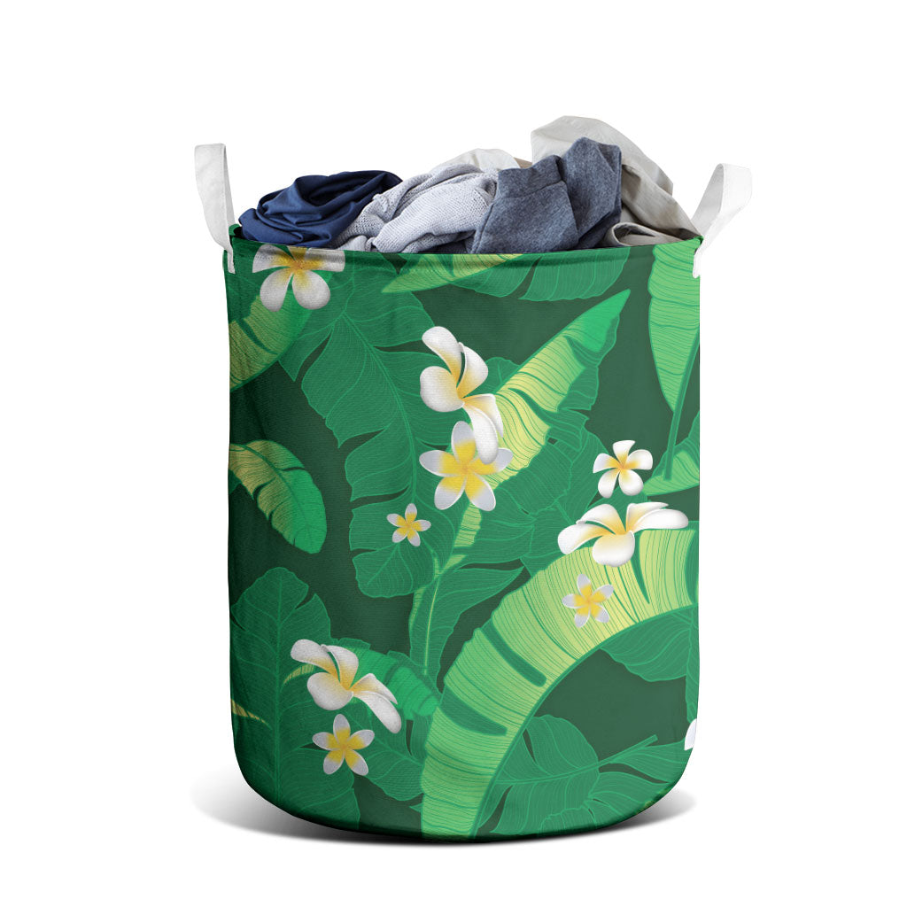 Green Banana Leaf Hawaii Laundry Basket Lau Maia Plumeria Tropical Summer Vibes LT14 - Polynesian Pride