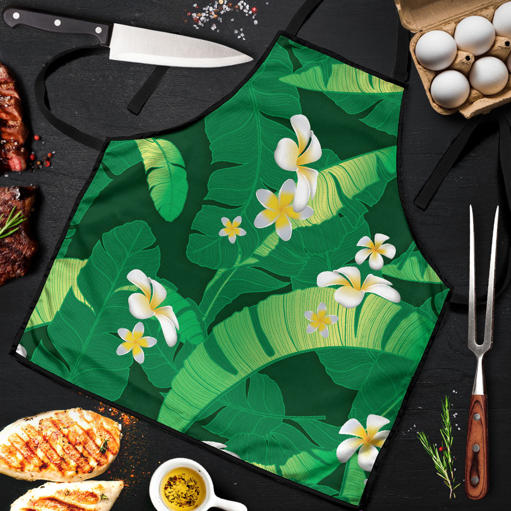 Green Banana Leaf Hawaii Apron Lau Maia Plumeria Tropical Summer Vibes LT14 Green - Polynesian Pride