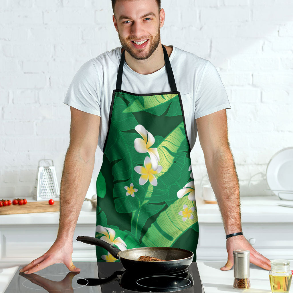 Green Banana Leaf Hawaii Apron Lau Maia Plumeria Tropical Summer Vibes LT14 - Polynesian Pride