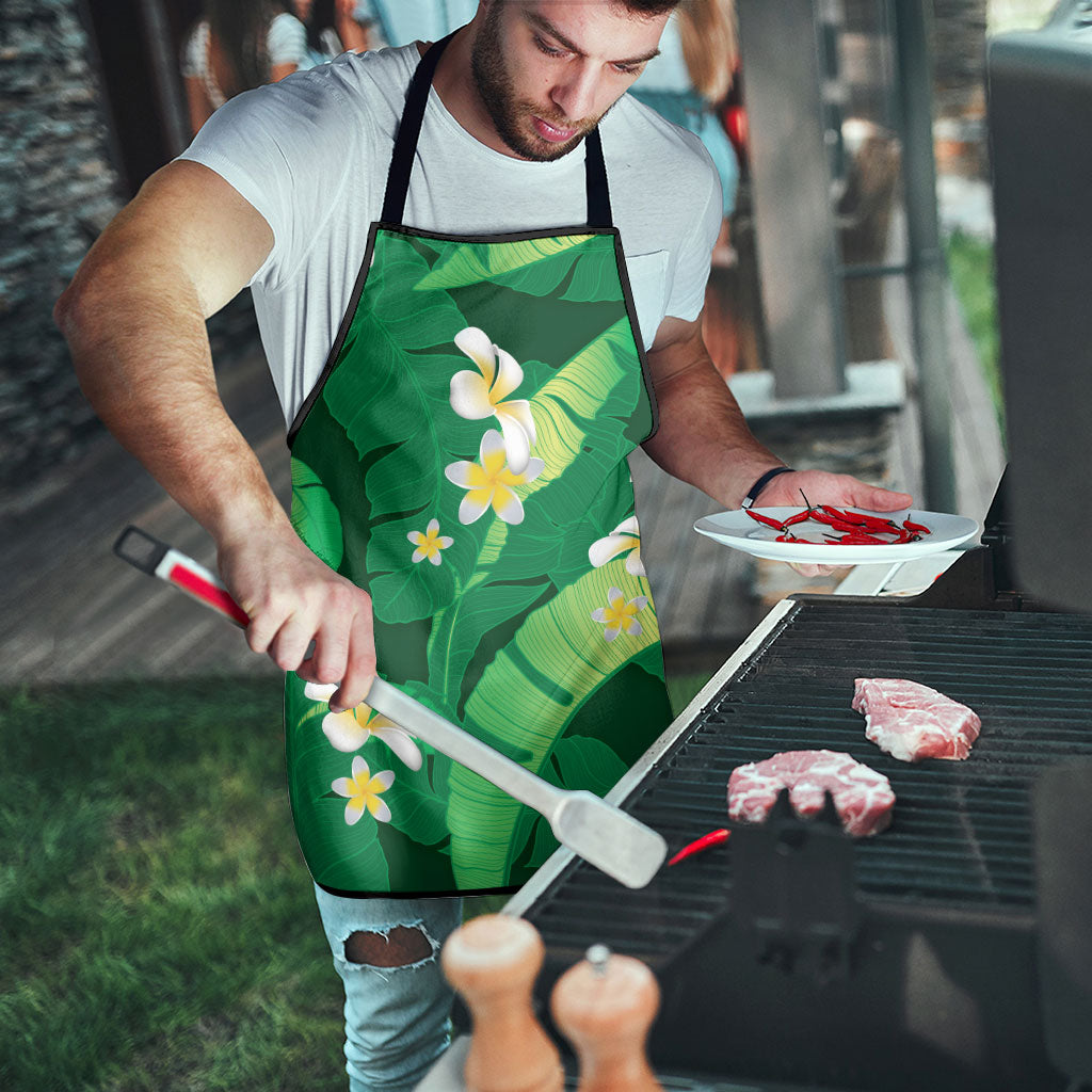 Green Banana Leaf Hawaii Apron Lau Maia Plumeria Tropical Summer Vibes LT14 - Polynesian Pride