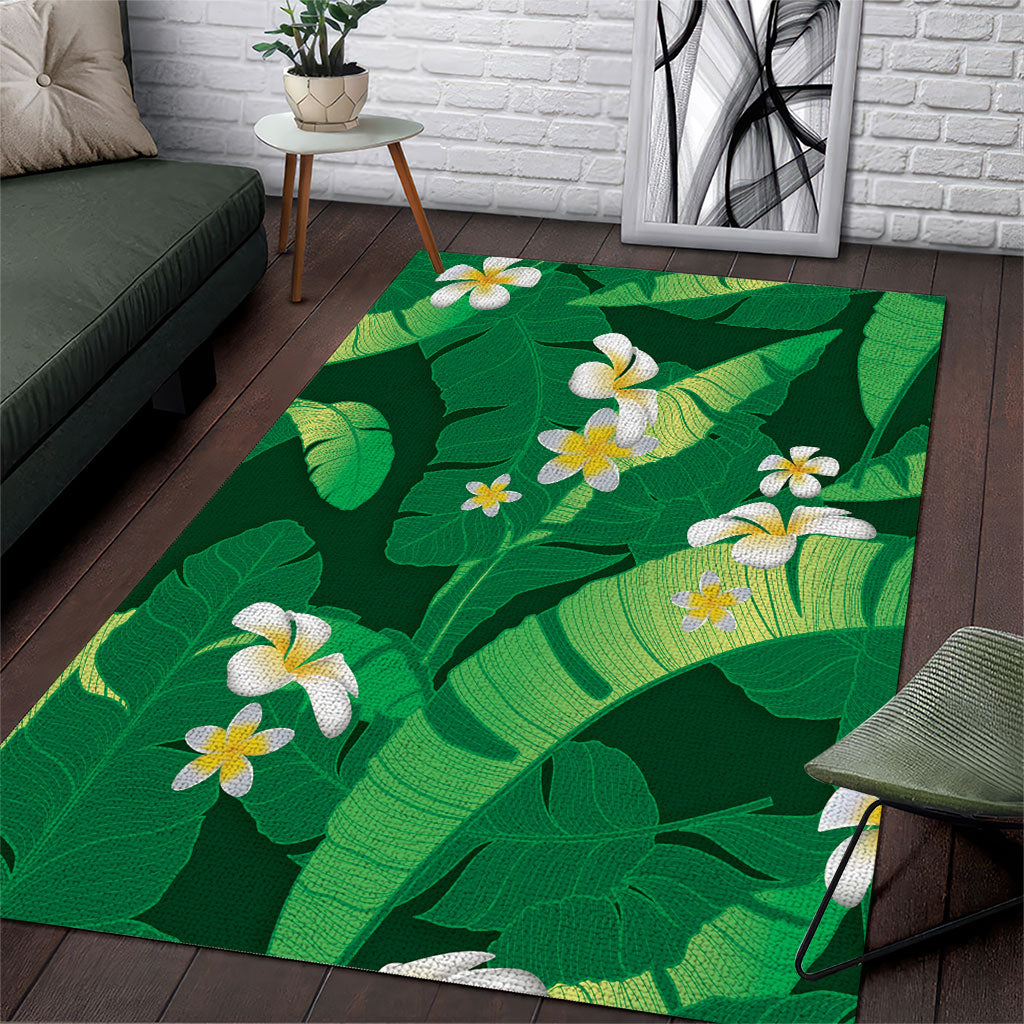 Green Banana Leaf Hawaii Area Rug Lau Maia Plumeria Tropical Summer Vibes LT14 Green - Polynesian Pride