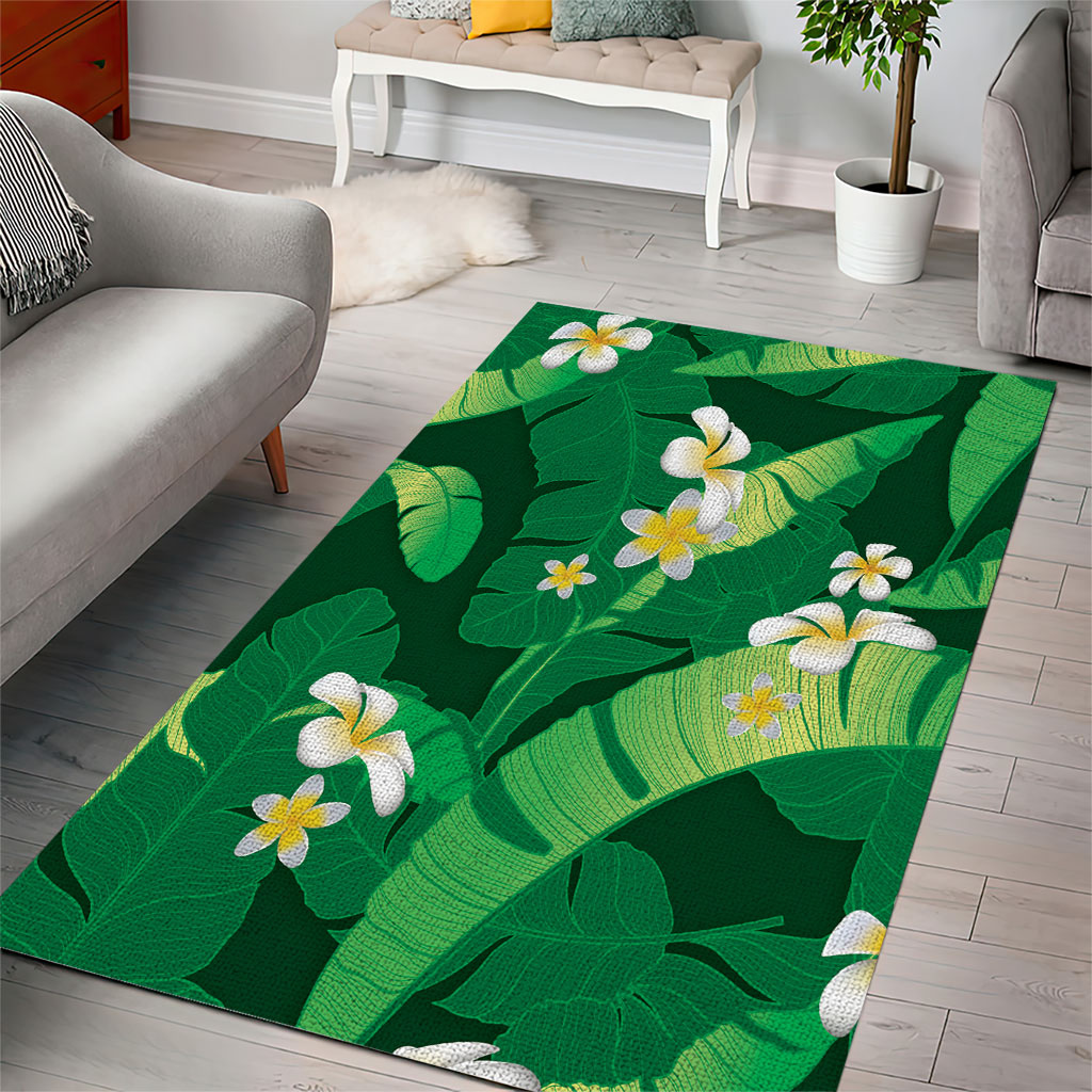 Green Banana Leaf Hawaii Area Rug Lau Maia Plumeria Tropical Summer Vibes LT14 - Polynesian Pride
