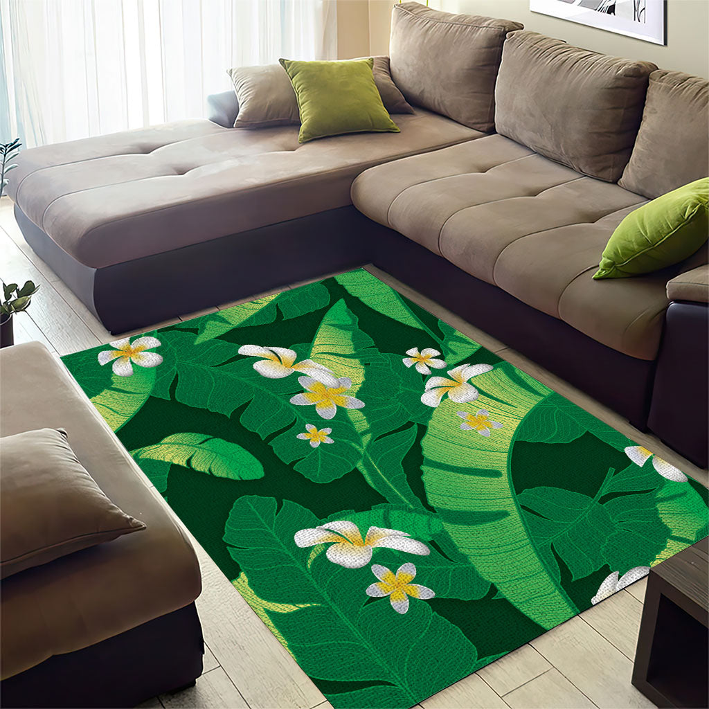 Green Banana Leaf Hawaii Area Rug Lau Maia Plumeria Tropical Summer Vibes LT14 - Polynesian Pride
