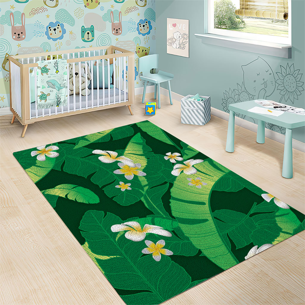 Green Banana Leaf Hawaii Area Rug Lau Maia Plumeria Tropical Summer Vibes LT14 - Polynesian Pride