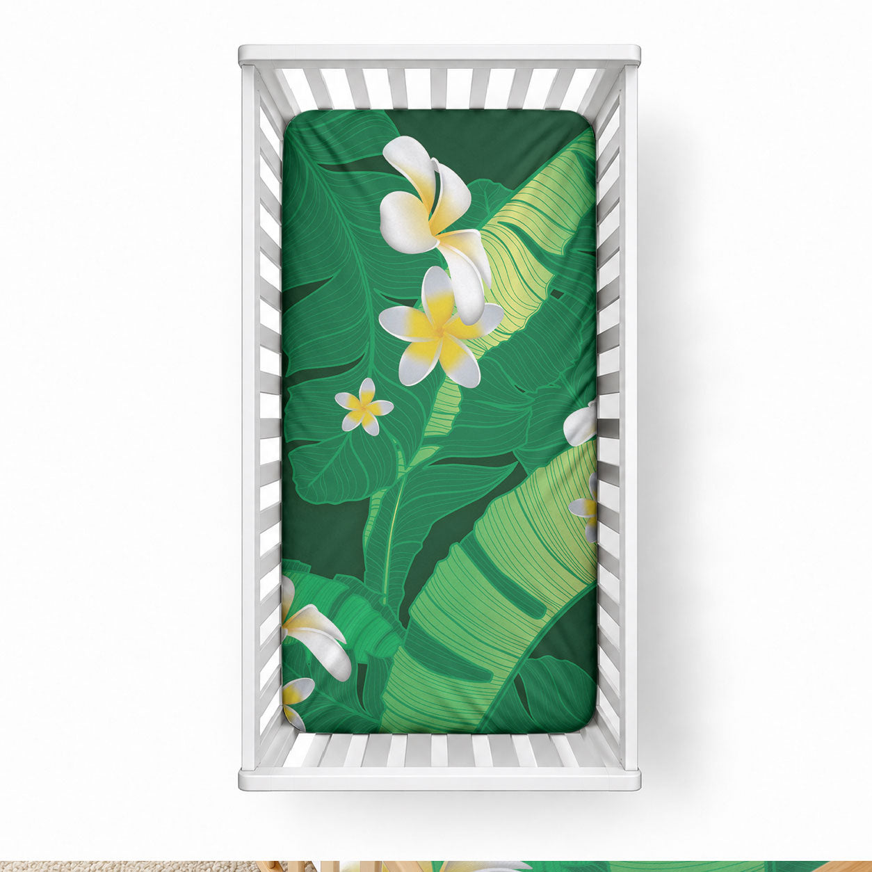 Green Banana Leaf Hawaii Baby Bed Cover Lau Maia Plumeria Tropical Summer Vibes