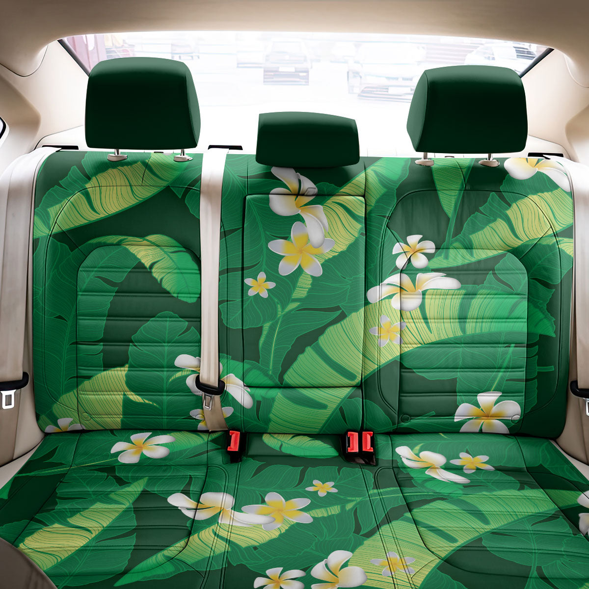 Green Banana Leaf Hawaii Back Car Seat Cover Lau Maia Plumeria Tropical Summer Vibes LT14 - Polynesian Pride