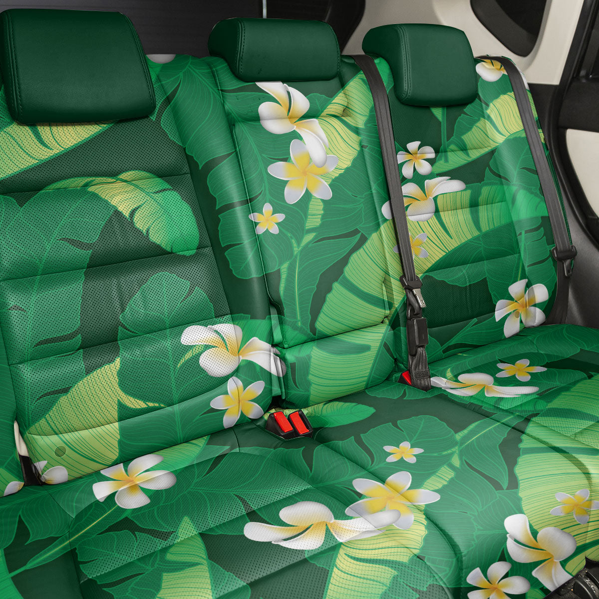 Green Banana Leaf Hawaii Back Car Seat Cover Lau Maia Plumeria Tropical Summer Vibes LT14 - Polynesian Pride