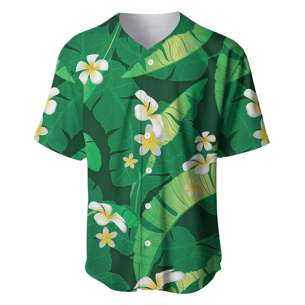 Green Banana Leaf Hawaii Baseball Jersey Lau Maia Plumeria Tropical Summer Vibes LT14 Green - Polynesian Pride