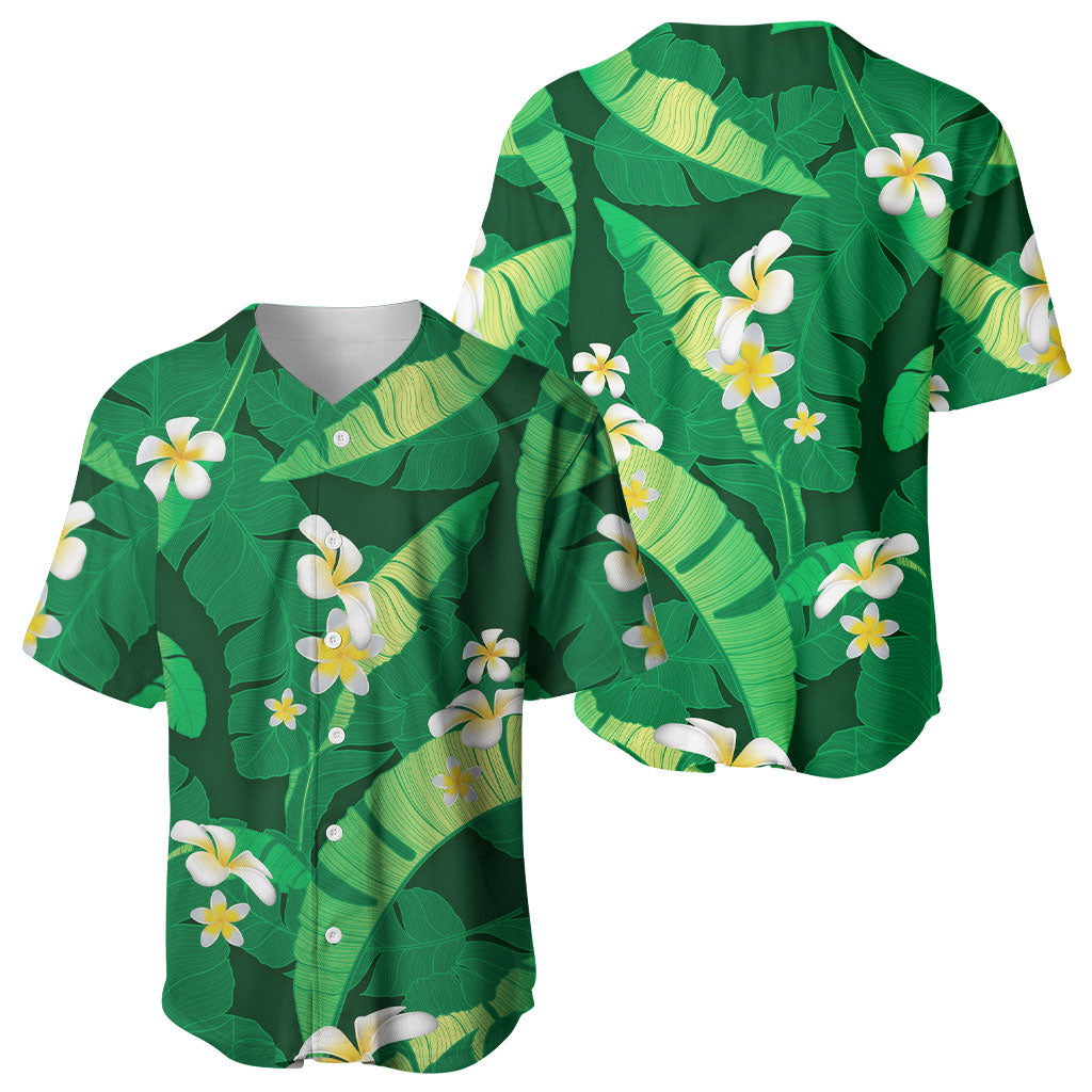 Green Banana Leaf Hawaii Baseball Jersey Lau Maia Plumeria Tropical Summer Vibes LT14 - Polynesian Pride