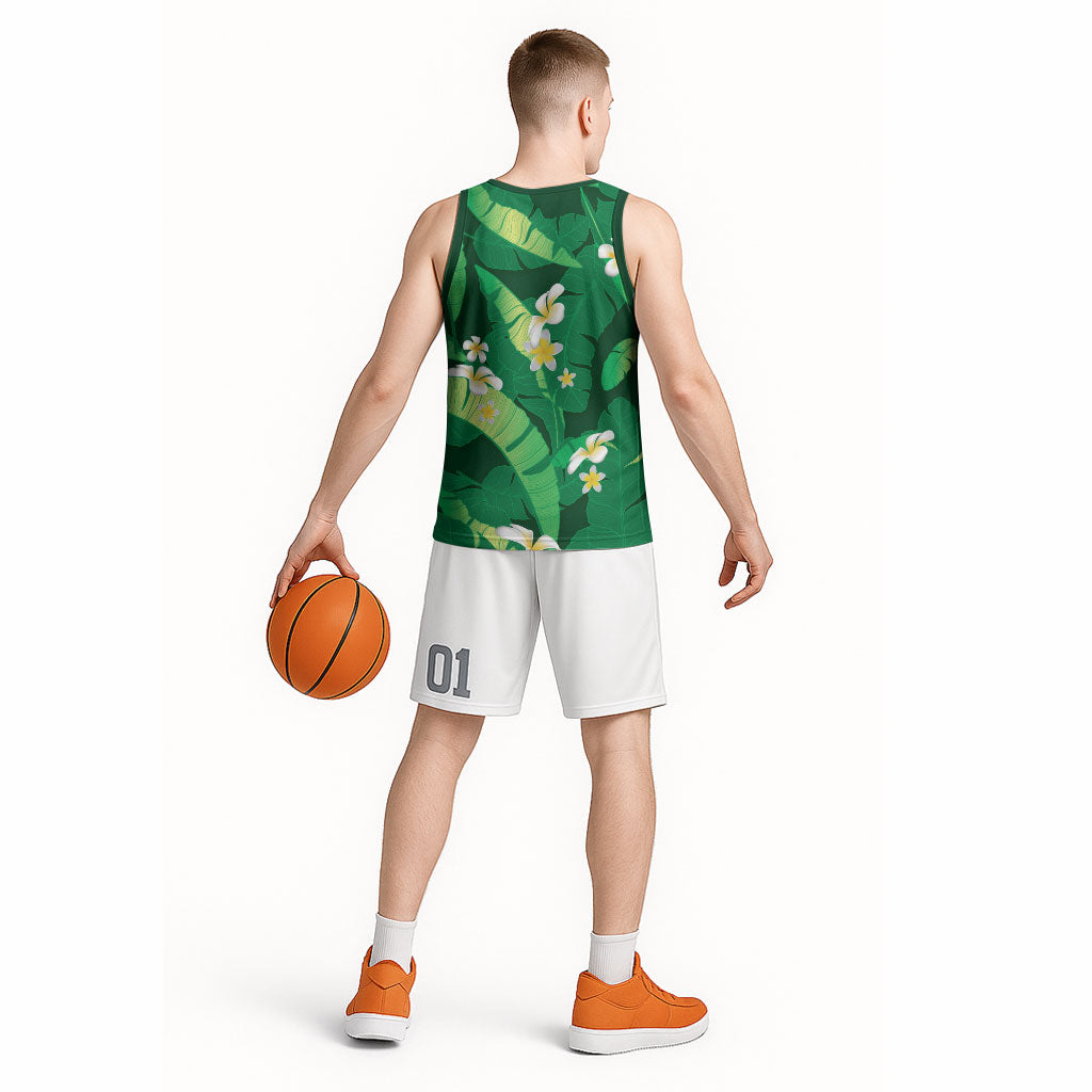 Green Banana Leaf Hawaii Basketball Jersey Lau Maia Plumeria Tropical Summer Vibes LT14 - Polynesian Pride