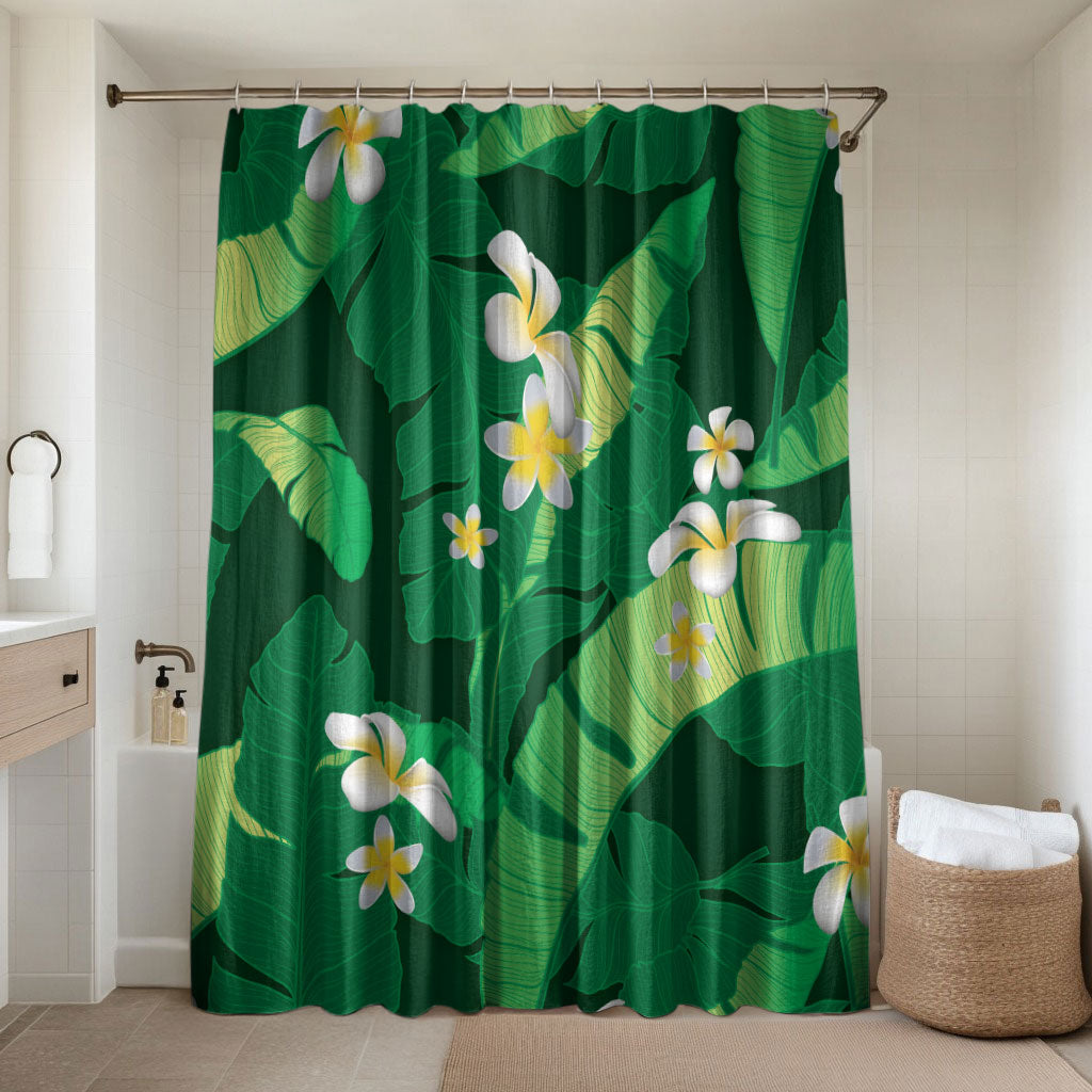 Green Banana Leaf Hawaii Bathroom Set Lau Maia Plumeria Tropical Summer Vibes LT14 Shower Curtain Only Green - Polynesian Pride