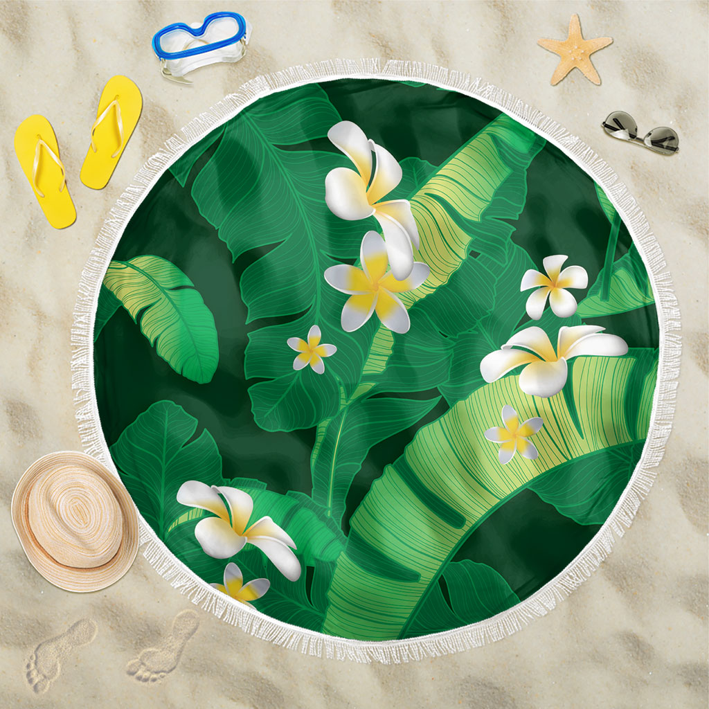 Green Banana Leaf Hawaii Beach Blanket Lau Maia Plumeria Tropical Summer Vibes LT14 One Size 150cm Green - Polynesian Pride