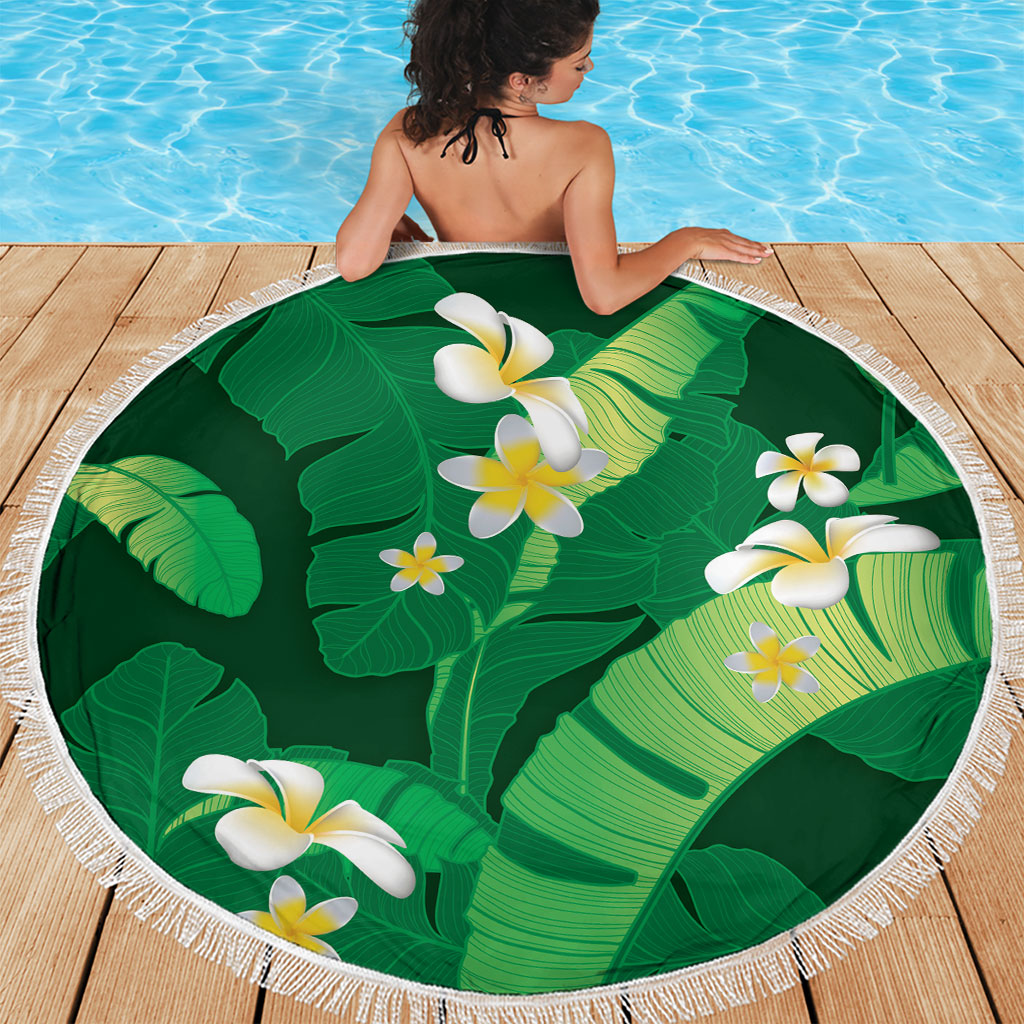 Green Banana Leaf Hawaii Beach Blanket Lau Maia Plumeria Tropical Summer Vibes LT14 - Polynesian Pride