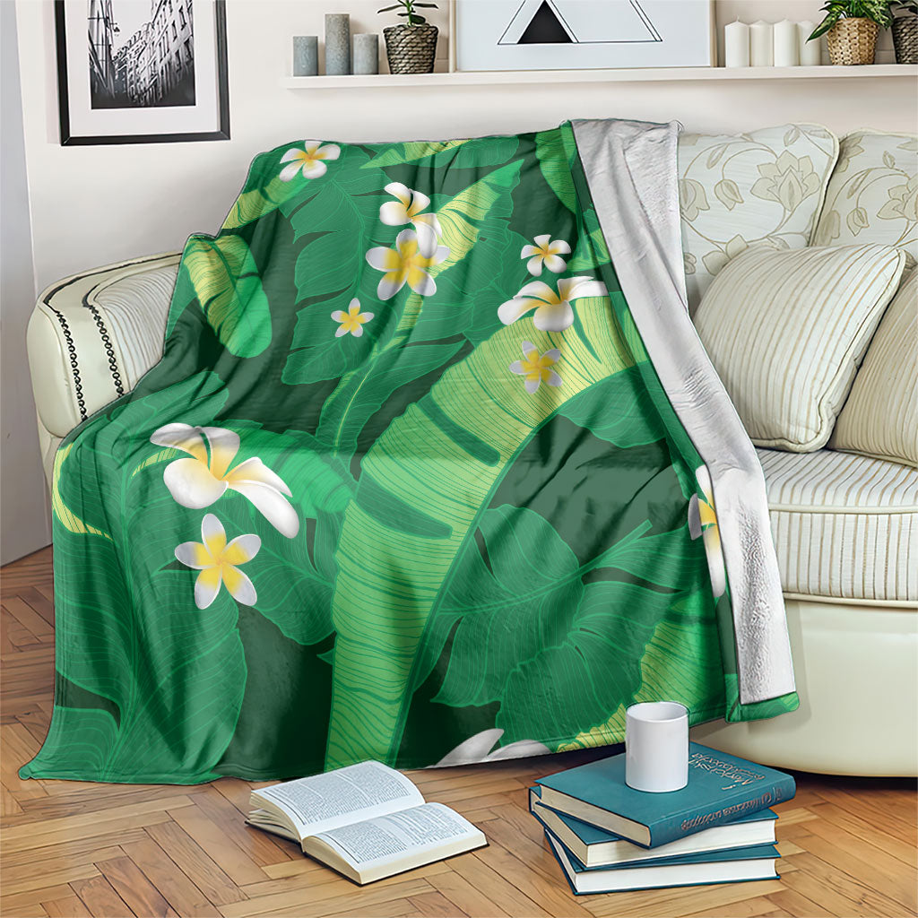 Green Banana Leaf Hawaii Blanket Lau Maia Plumeria Tropical Summer Vibes LT14 Green - Polynesian Pride