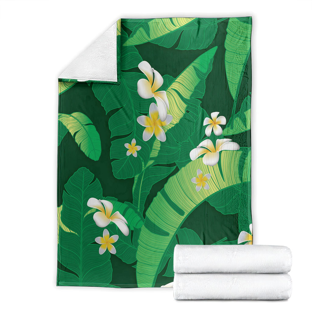 Green Banana Leaf Hawaii Blanket Lau Maia Plumeria Tropical Summer Vibes LT14 - Polynesian Pride