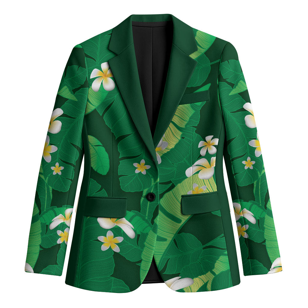 Green Banana Leaf Hawaii Blazer Lau Maia Plumeria Tropical Summer Vibes LT14 Unisex Green - Polynesian Pride