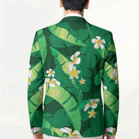 Green Banana Leaf Hawaii Blazer Lau Maia Plumeria Tropical Summer Vibes LT14 - Polynesian Pride