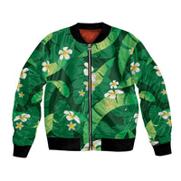 Green Banana Leaf Hawaii Bomber Jacket Lau Maia Plumeria Tropical Summer Vibes LT14 Unisex Green - Polynesian Pride