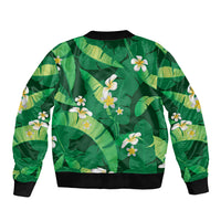 Green Banana Leaf Hawaii Bomber Jacket Lau Maia Plumeria Tropical Summer Vibes LT14 - Polynesian Pride