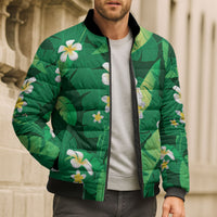 Green Banana Leaf Hawaii Bomber Puffer Jacket Lau Maia Plumeria Tropical Summer Vibes LT14 - Polynesian Pride
