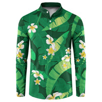 Green Banana Leaf Hawaii Button Sweatshirt Lau Maia Plumeria Tropical Summer Vibes LT14 Green - Polynesian Pride