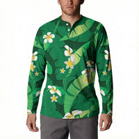Green Banana Leaf Hawaii Button Sweatshirt Lau Maia Plumeria Tropical Summer Vibes LT14 - Polynesian Pride