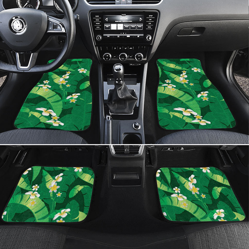 Green Banana Leaf Hawaii Car Mats Lau Maia Plumeria Tropical Summer Vibes LT14 Set 4pcs Green - Polynesian Pride