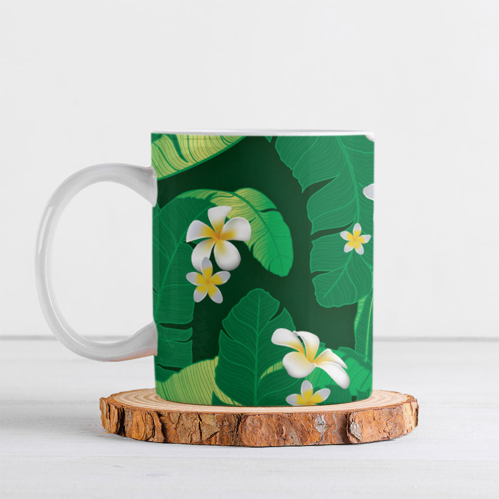 Green Banana Leaf Hawaii Ceramic Mug Lau Maia Plumeria Tropical Summer Vibes LT14 Green - Polynesian Pride