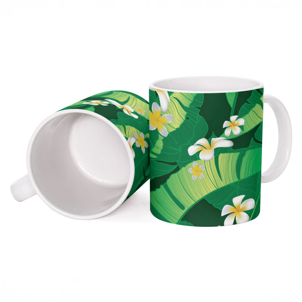 Green Banana Leaf Hawaii Ceramic Mug Lau Maia Plumeria Tropical Summer Vibes LT14 - Polynesian Pride