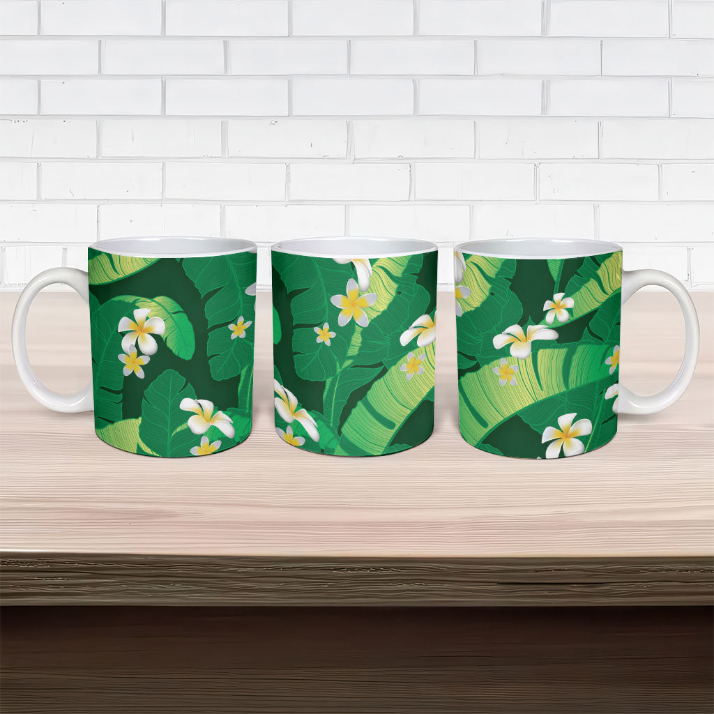 Green Banana Leaf Hawaii Ceramic Mug Lau Maia Plumeria Tropical Summer Vibes LT14 - Polynesian Pride