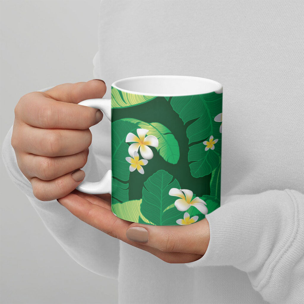 Green Banana Leaf Hawaii Ceramic Mug Lau Maia Plumeria Tropical Summer Vibes LT14 - Polynesian Pride