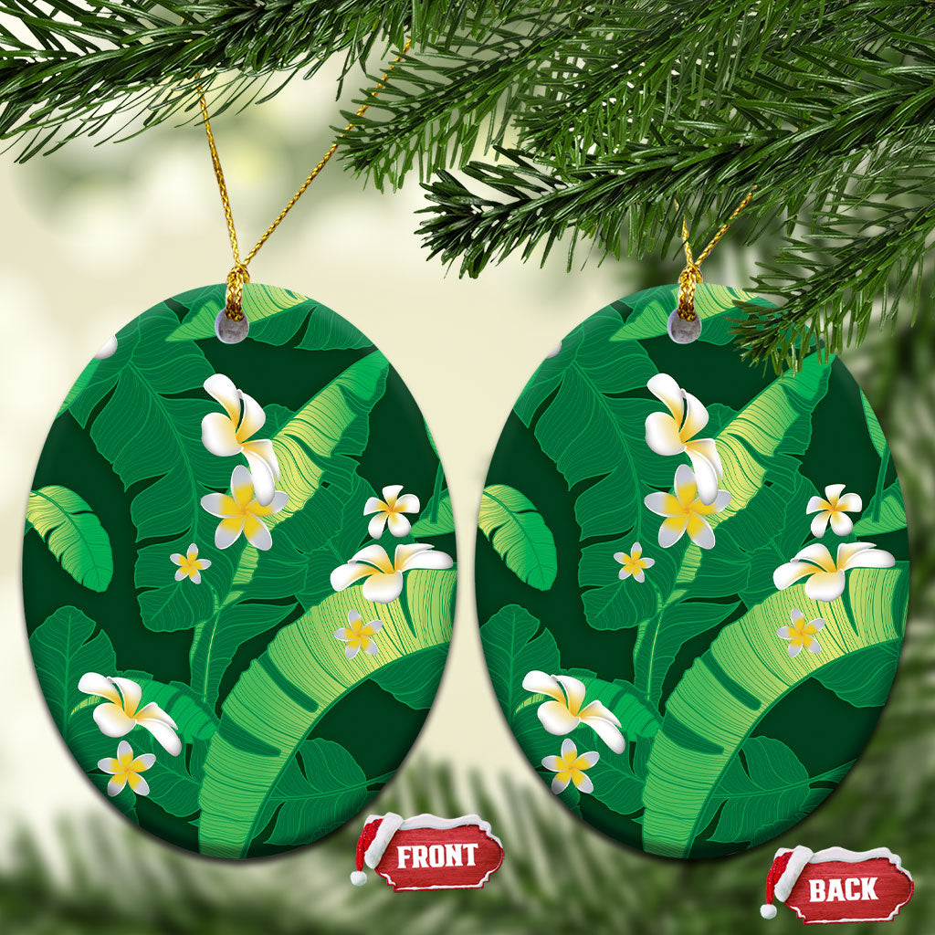 Green Banana Leaf Hawaii Ceramic Ornament Lau Maia Plumeria Tropical Summer Vibes