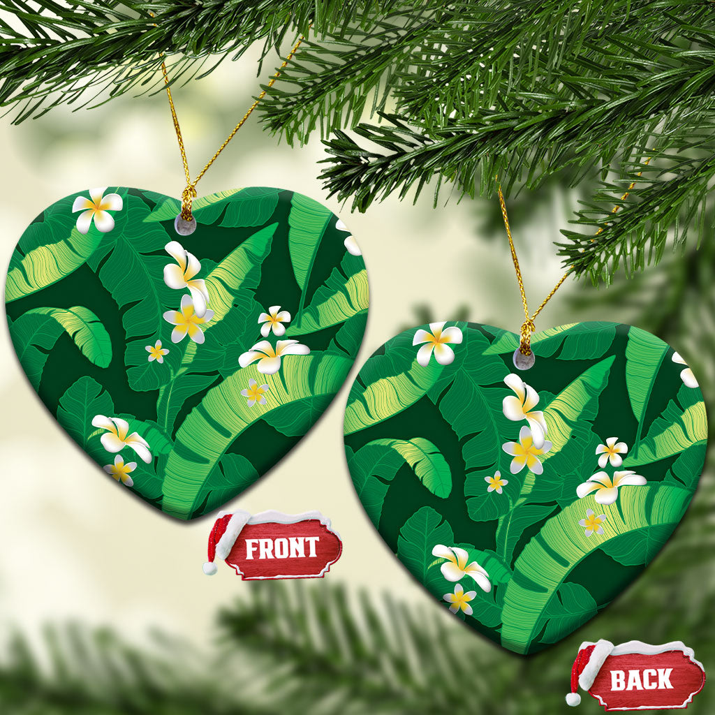 Green Banana Leaf Hawaii Ceramic Ornament Lau Maia Plumeria Tropical Summer Vibes