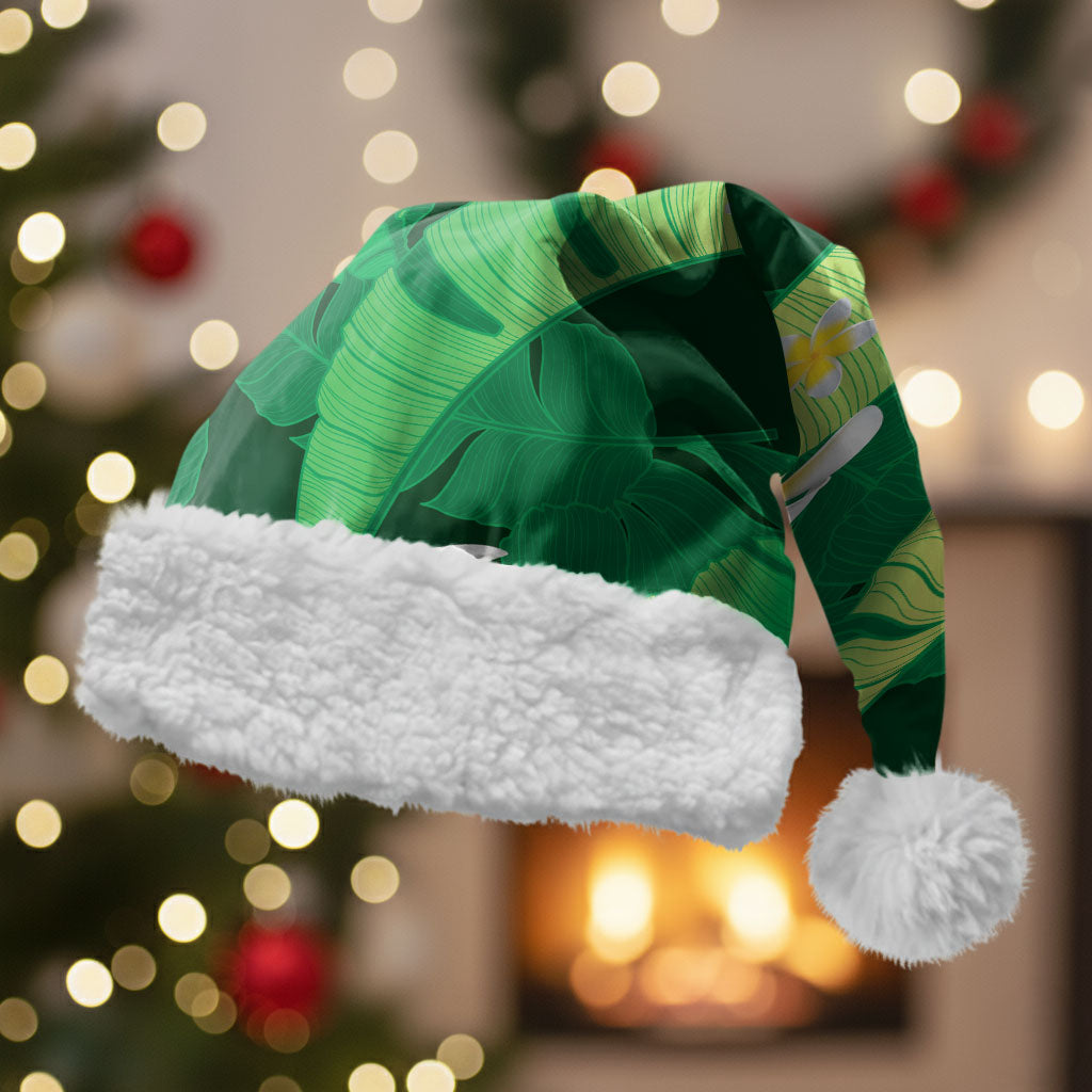 Green Banana Leaf Hawaii Christmas Santa Hat Lau Maia Plumeria Tropical Summer Vibes