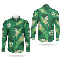 Green Banana Leaf Hawaii Couples Matching Long Sleeve Bodycon Dress and Long Sleeve Button Shirt Lau Maia Plumeria Tropical Summer Vibes LT14 - Polynesian Pride