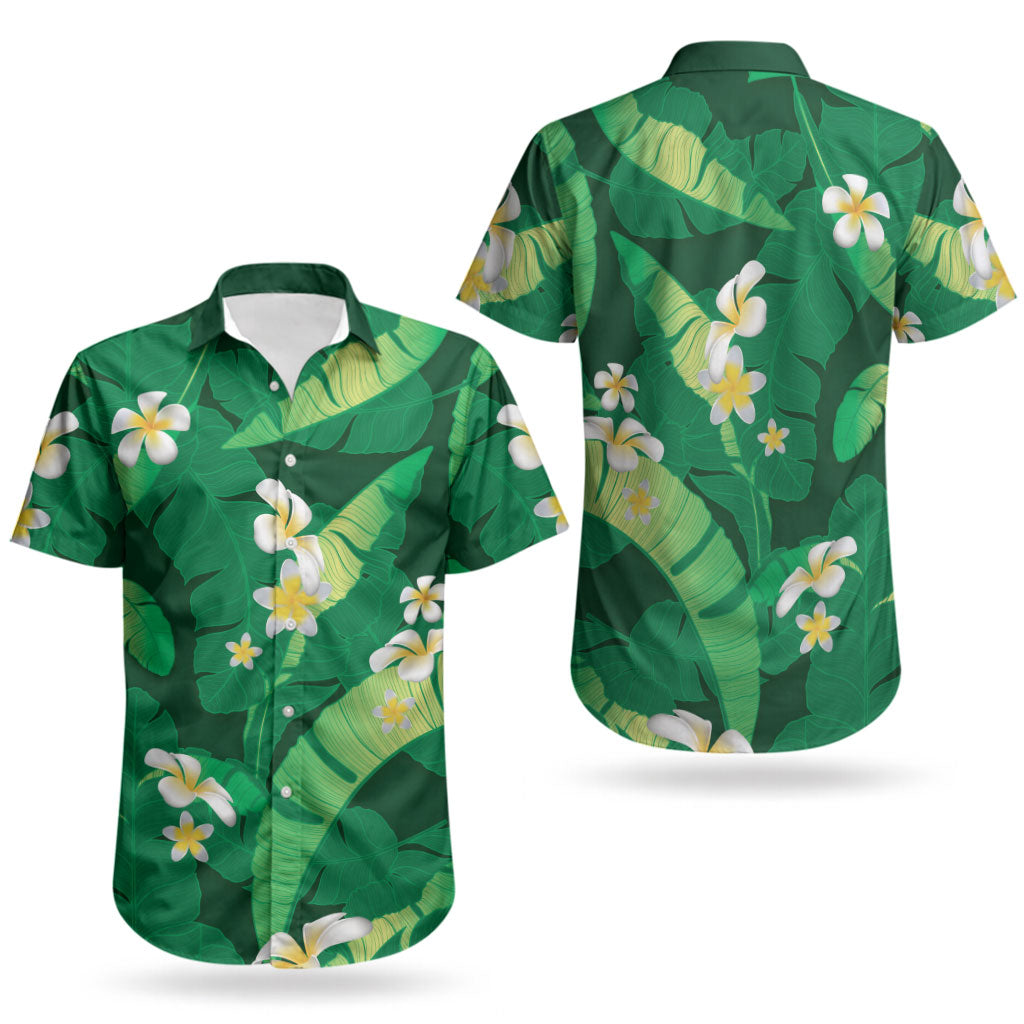 Green Banana Leaf Hawaii Couples Matching Off Shoulder Maxi Dress and Hawaiian Shirt Lau Maia Plumeria Tropical Summer Vibes LT14 - Polynesian Pride
