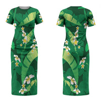 Green Banana Leaf Hawaii Couples Matching Short Sleeve Bodycon Dress and Long Sleeve Button Shirt Lau Maia Plumeria Tropical Summer Vibes LT14 - Polynesian Pride