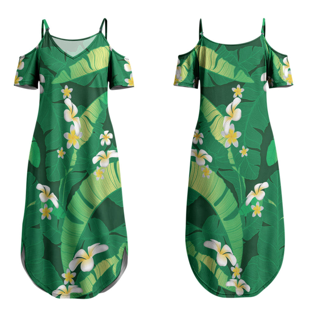 Green Banana Leaf Hawaii Couples Matching Summer Maxi Dress and Long Sleeve Button Shirt Lau Maia Plumeria Tropical Summer Vibes LT14 - Polynesian Pride
