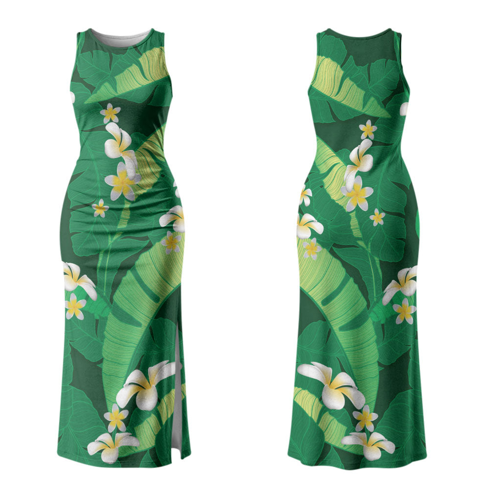 Green Banana Leaf Hawaii Couples Matching Tank Maxi Dress and Hawaiian Shirt Lau Maia Plumeria Tropical Summer Vibes LT14 - Polynesian Pride