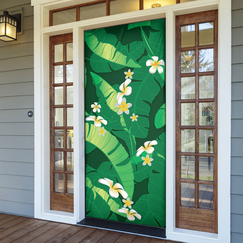 Green Banana Leaf Hawaii Door Cover Lau Maia Plumeria Tropical Summer Vibes LT14 - Polynesian Pride
