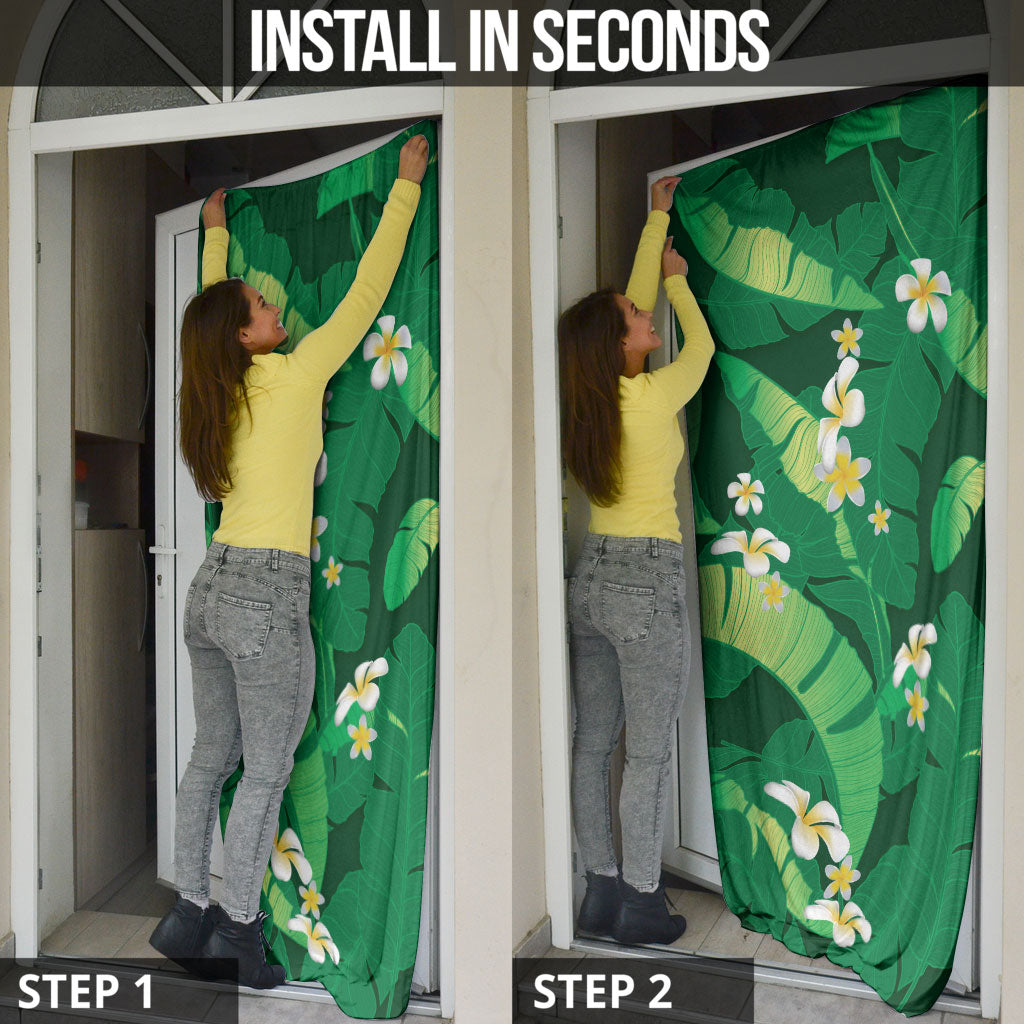 Green Banana Leaf Hawaii Door Cover Lau Maia Plumeria Tropical Summer Vibes LT14 - Polynesian Pride