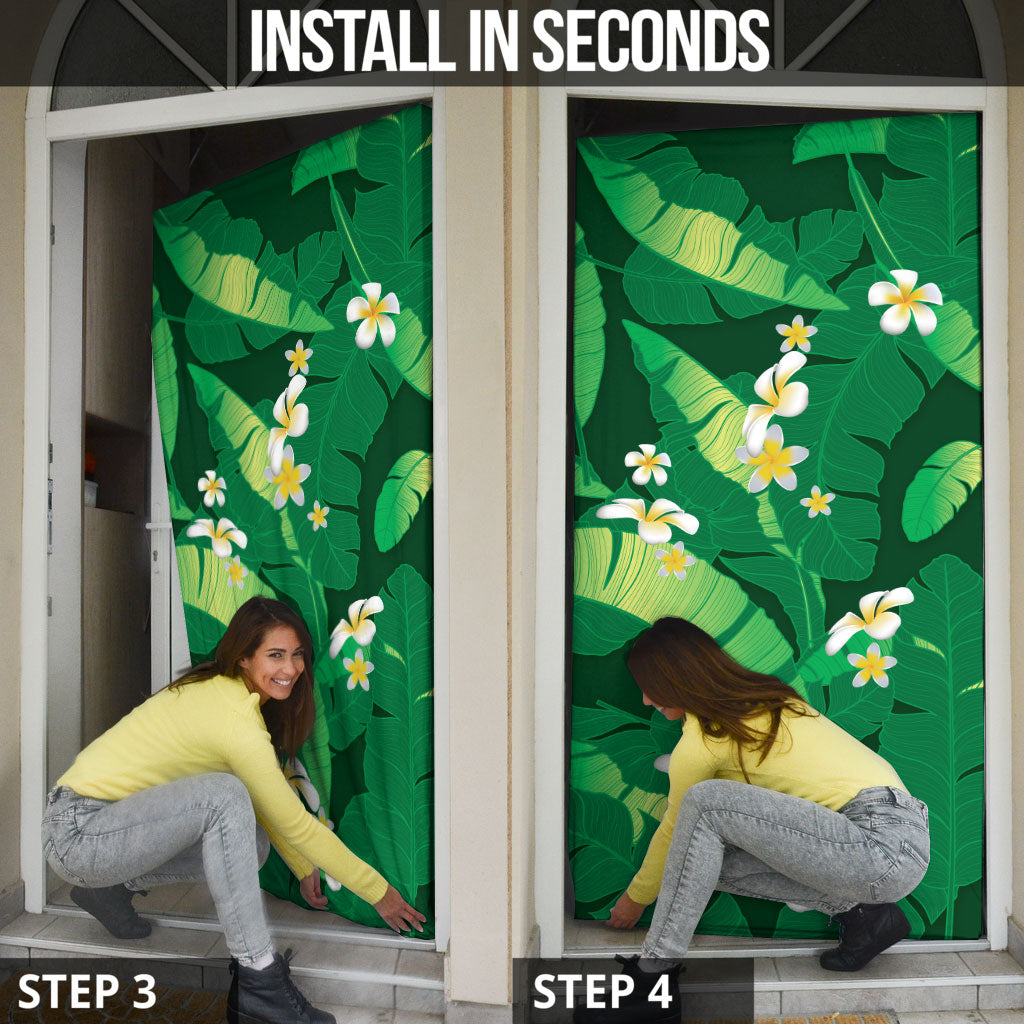 Green Banana Leaf Hawaii Door Cover Lau Maia Plumeria Tropical Summer Vibes LT14 - Polynesian Pride