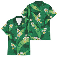 Green Banana Leaf Hawaii Family Matching Mermaid Dress and Hawaiian Shirt Lau Maia Plumeria Tropical Summer Vibes LT14 Dad's Shirt - Short Sleeve Green - Polynesian Pride