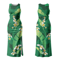 Green Banana Leaf Hawaii Family Matching Tank Maxi Dress and Hawaiian Shirt Lau Maia Plumeria Tropical Summer Vibes LT14 Mom's Dress Green - Polynesian Pride