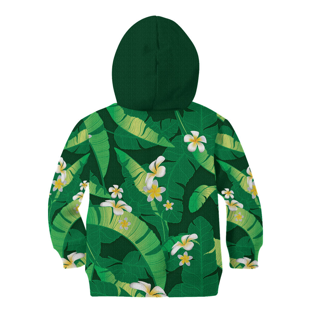 Green Banana Leaf Hawaii Kid Hoodie Lau Maia Plumeria Tropical Summer Vibes LT14 - Polynesian Pride