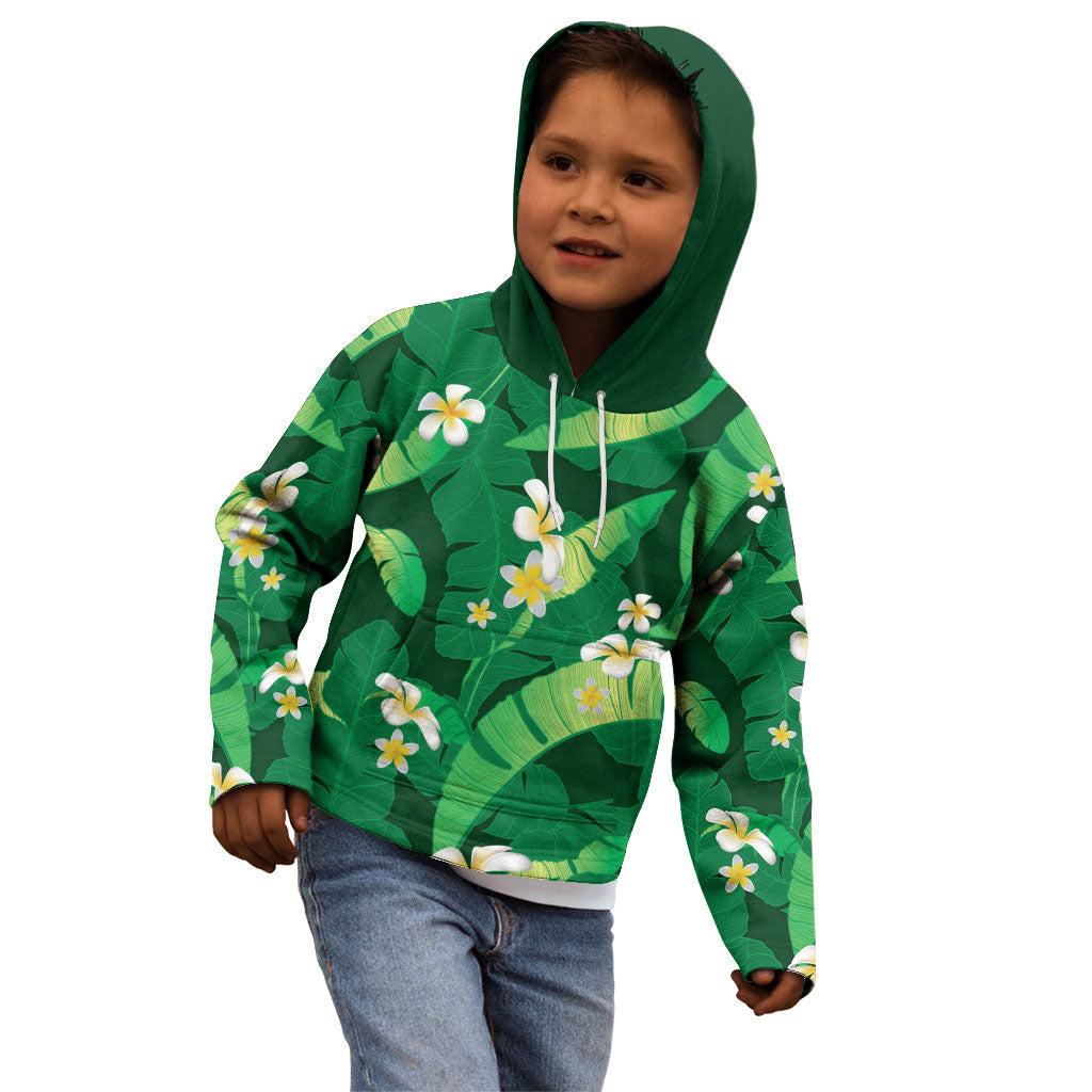 Green Banana Leaf Hawaii Kid Hoodie Lau Maia Plumeria Tropical Summer Vibes LT14 - Polynesian Pride