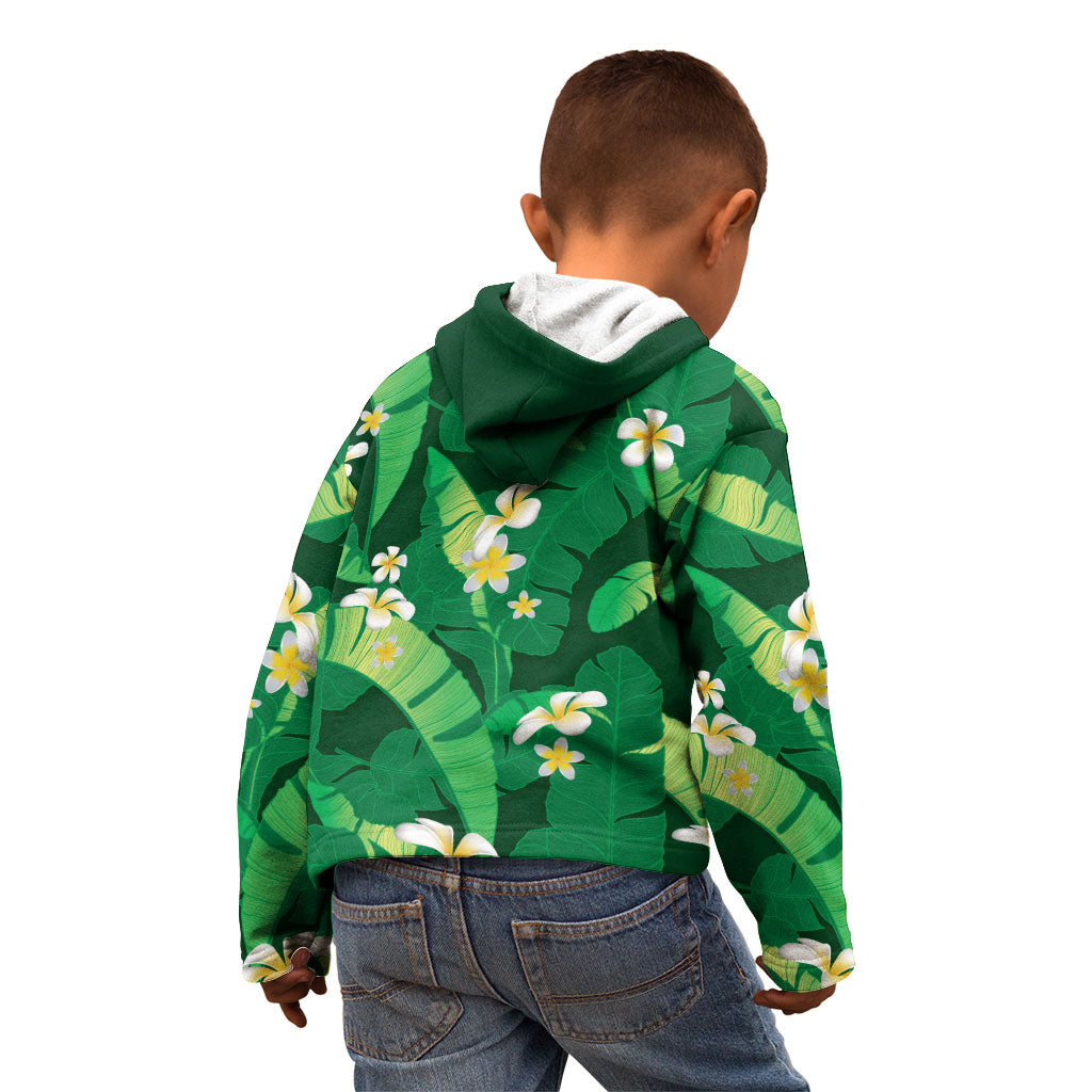 Green Banana Leaf Hawaii Kid Hoodie Lau Maia Plumeria Tropical Summer Vibes LT14 - Polynesian Pride