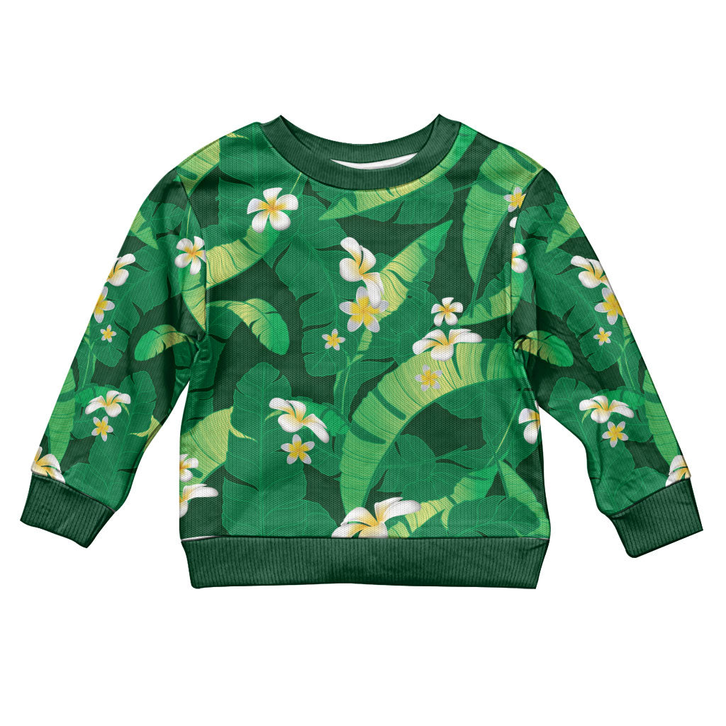 Green Banana Leaf Hawaii Kid Ugly Christmas Sweater Lau Maia Plumeria Tropical Summer Vibes